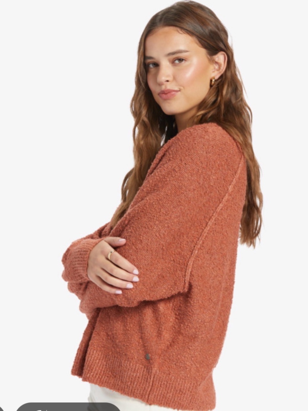 Roxy Rust Bouclé Open-Front Sweater Cardigan